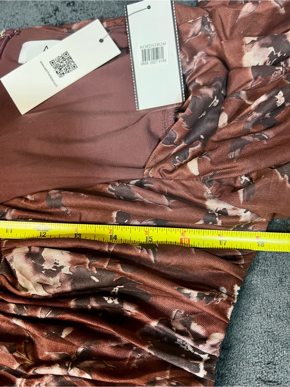 New ASTR The Label Burgundy Floral Sheer Mesh Ruched Fairy Grunge Midi Dress M - Picture 9 of 12